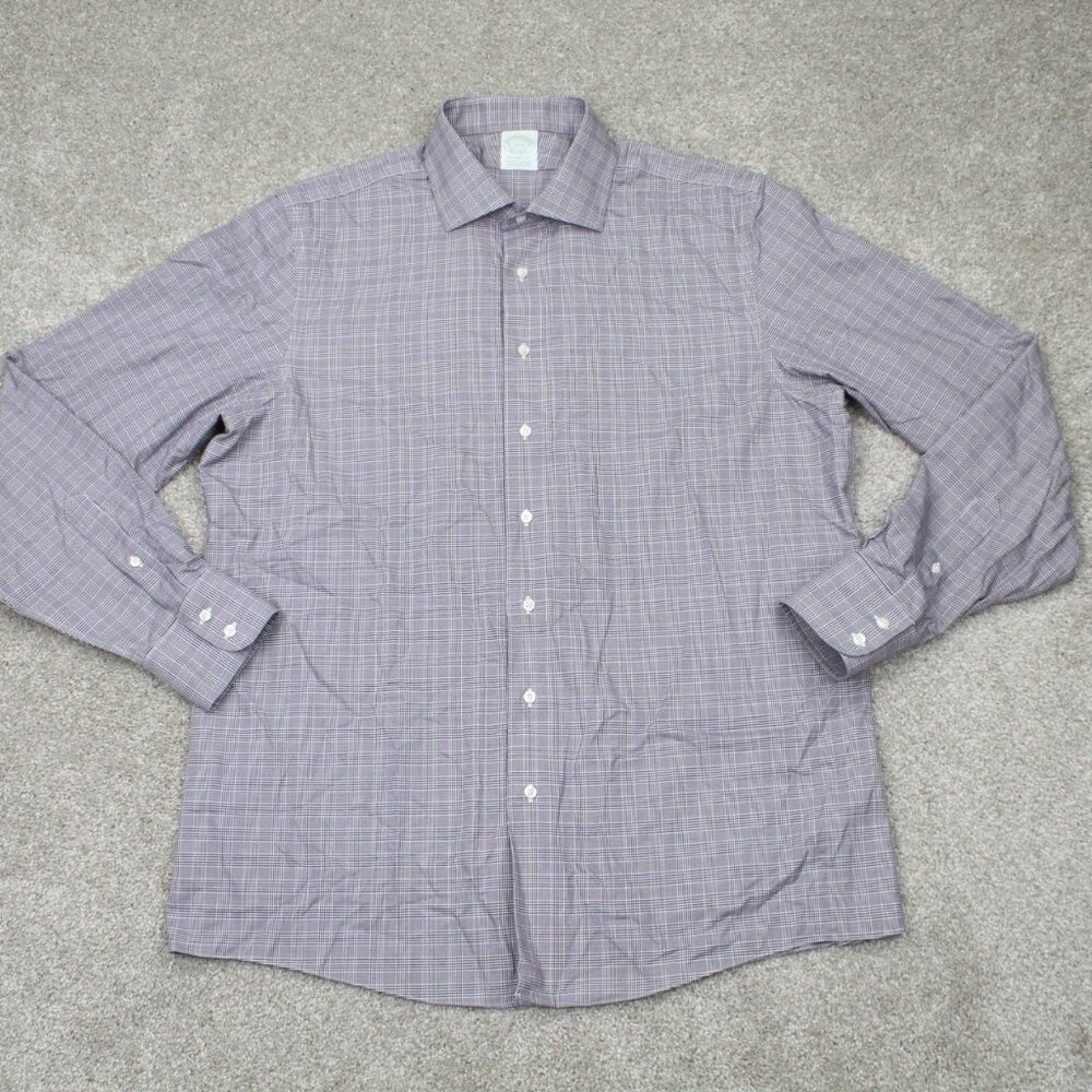 Brooks Brothers Milano Shirt Men 17, 37 Purple Non-Iron Supima Cotton L/S Button